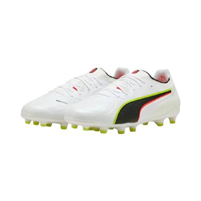 PUMA King 20 Ultimate Gras / Kunstgras Voetbalschoenen (MG) Wit Felrood Neongeel