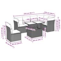 7-delige Loungeset met kussens poly rattan lichtgrijs - thumbnail