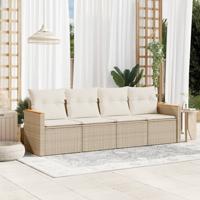 4-delige Loungeset met kussens poly rattan beige - thumbnail