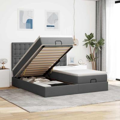 Ottoman bed met matrassen en LED's 160x200cm stof donkergrijs