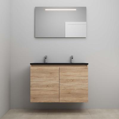 On-Line Badkamermeubelset - 100 cm - Voorgemonteerd - Greeploze Ladestructuur - Acryl Wastafel - 2 Kraangaten - Spiegel met LED-Verlichting - Eiken