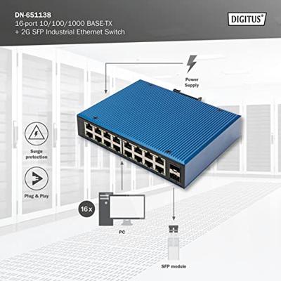 Digitus DN-651138 DN-651138 Industrial Ethernet Switch 16 + 2 poorten 10 / 100 / 1000 MBit/s