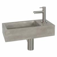 Fonteinset Differnz Juti Rechts 38.5x18.5x9 cm Beton Grijs (inclusief mat verchroomde kraan sifon en afvoer) - thumbnail