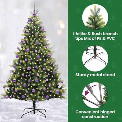 Kunstkerstboom met scharnier 300 LEDs Groen 210 cm PVC en PE
