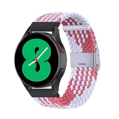 By Qubix - Compatible met Garmin Vivoactive 4 - Vivoactive 4L - Braided nylon bandje - Wit/roze - Compatible Garmin bandje - Bandbreedte: 22mm