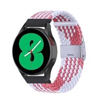 By Qubix - Compatible met Garmin Vivoactive 4 - Vivoactive 4L - Braided nylon bandje - Wit/roze - Compatible Garmin bandje - Bandbreedte: 22mm - thumbnail