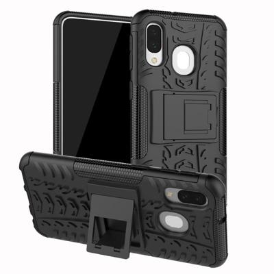 Schokbestendige PC + TPU Tire patroon Case voor Galaxy A40 met houder (zwart)