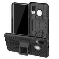Schokbestendige PC + TPU Tire patroon Case voor Galaxy A40 met houder (zwart) - thumbnail