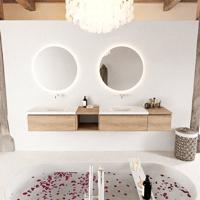 MONDIAZ BUKLA 240cm badmeubel met open module 40 links kleur Washed Oak met 3 lades. Wastafel CLOUD dubbel 0 kraangaten kleur Talc. - thumbnail