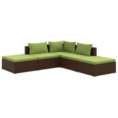 5-delige Loungeset met kussens poly rattan bruin