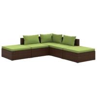 5-delige Loungeset met kussens poly rattan bruin - thumbnail