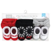 Hudson Baby Infant Girl Headband and Socks Giftset, Red Houndstooth Bows, One Size - thumbnail
