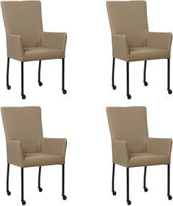 Set van 4 Taupe leren moderne eetkamerstoelen Deal - met armleuning poot vierkant zwart met wiel - Toledo Leer Mocca (taupe leer)