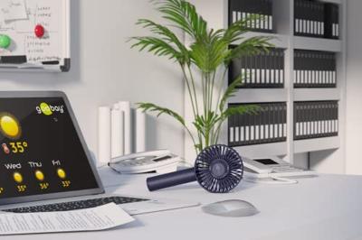 Handventilator - Ø10 centimeter - 20 centimer hoog - Mini USB ventilator - Incl. oplaadkabel & polsbandje - Blauw Handventilator - Ø10 centimeter - 20 centimer hoog - Mini USB ventilator - Incl. oplaadkabel & polsbandje - Blauw