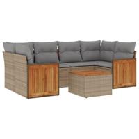 7-delige Loungeset met kussens poly rattan beige - thumbnail