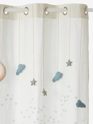 Guirlande gordijn met wolken en sterren die oogjes ziften effen wit met print