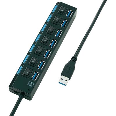 USB 3.2 Gen 1-hub 7 poorten Individueel schakelbaar, Met status-LEDs, Met iPad-laadpoort Zwart