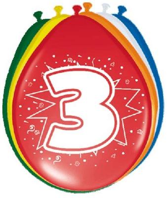 Folat BV Cijfer ballonnen 3 jaar, 8st.