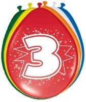 Folat BV Cijfer ballonnen 3 jaar, 8st. - thumbnail