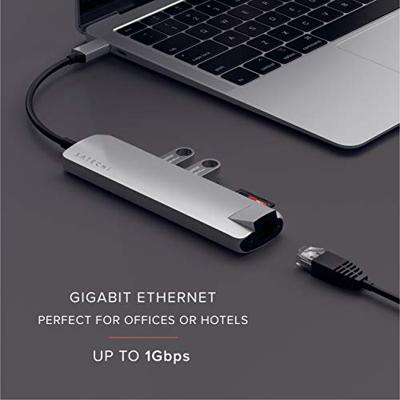 SATECHI USB-C Slank Multipoort Adapter Met Ethernet, 4K HDMI, 60W USB-C PD Opladen, 2 USB-A, SD/Micro Kaartlezers - Voor M2/ M1 Macbook Pro/Air, M2/ M1 iPad Pro/Air, M2 Mac Mini, iMac M1 (Zilver)