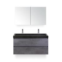 Maxx XL Badmeubelset 120 cm - Beton Antraciet - Wastafel Lucca Enkel 2 kraangaten - met Spiegelkast - thumbnail