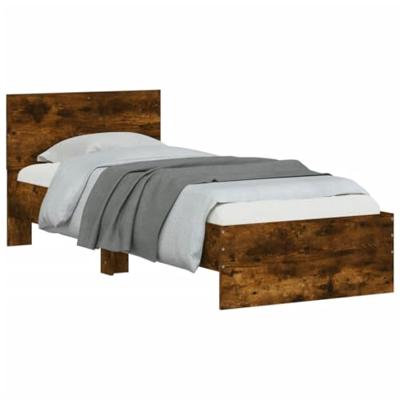 Bedframe met hoofdbord bewerkt hout gerookt eiken 75x190 cm
