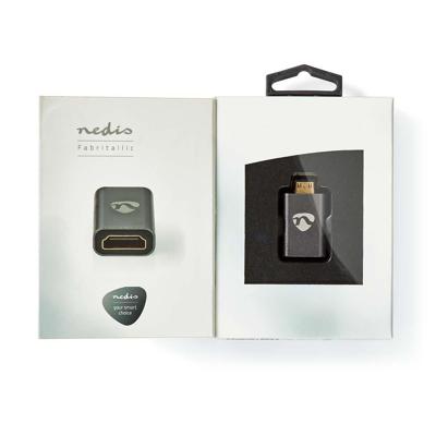 Nedis CVTB34906GY Hdmi™-adapter Hdmi Male / Hdmi™ Mini-connector Hdmi Female / Hdmi™ Output Verguld Recht Aluminium Gunmetal 1 Stuks Cover Window Box