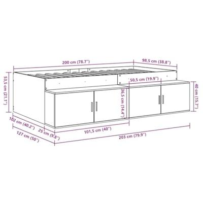 Opbergbedframe met opslag Betongrijs 100 x 200 cm Bewerkt hout