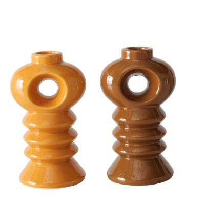 Boltze Home Kandelaar aardewerk h14cm oranje/bruin