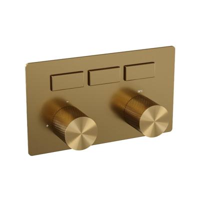 Brauer Gold Carving - 3 Weg - Inbouwthermostaat - Drukknoppen - In/afbouwdelen - Goud Geborsteld PVD