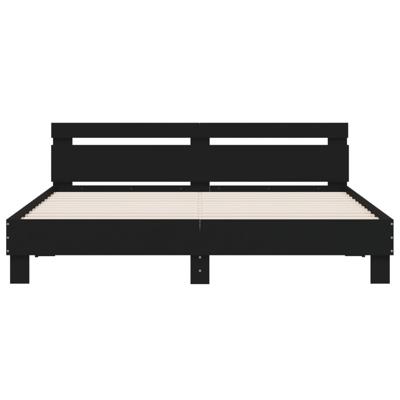 Bedframe met hoofdbord bewerkt hout zwart 180x200 cm - thumbnail