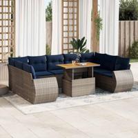 10-delige Loungeset met kussens poly rattan grijs - thumbnail