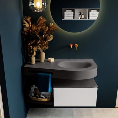 MONDIAZ RIVA 100cm badmeubel onderkast / planchet kleur Talc met 1 lade. Wastafel DULCET rechts 0 kraangaten kleur Dark_Grey.