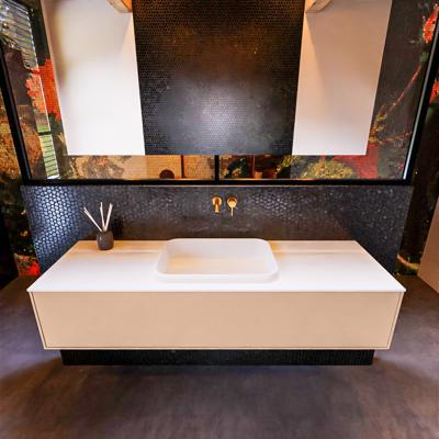 Badkamermeubelset Mondiaz Erin 150 cm met 1 Lade met RIDGE Wastafel Midden Talc Zonder Kraangaten Greeploos Mat Rosee