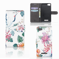 Wiko Lenny 2 Telefoonhoesje met Pasjes Bird Flowers - thumbnail