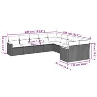 10-delige Loungeset met kussens poly rattan zwart - thumbnail