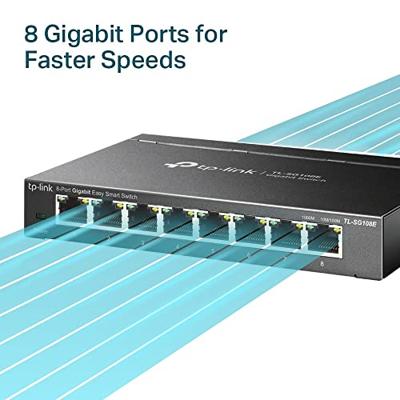 TP-Link TL-SG108E 8-poorts Gigabit Easy Smart Managed Network Switch (8 Gigabit RJ45-poorten, IGMP-snooping, centraal beheer, energiezuinig), Metallic Zwart