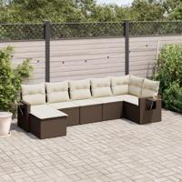 7-delige Loungeset met kussens poly rattan bruin - thumbnail