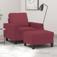 Fauteuil met voetenbank 60 cm stof wijnrood - thumbnail