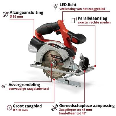Einhell TE-CS 18/150 Li - Solo Accu-cirkelzaag Zaagdiepte 90° (max.) 48 mm Zonder accu, Incl. accessoires 18 V