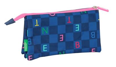 Pennenetui met 3 vakken Benetton Damero Marineblauw 22 x 12 x 3 cm