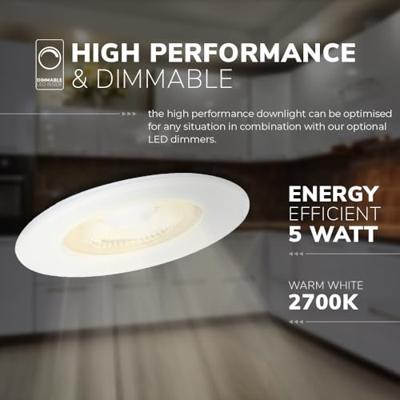 Set van 10 Nola - LED inbouwspots - lage inbouwdiepte (49mm) - 5 Watt 480Lumen - 2700K Warm wit - Dimbaar - Rond - IP65 waterdicht voor binnen, buiten en badkamer - Wit