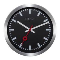 NeXtime ne-3998stzw wandklok 'station' ø19 cm, geborsteld aluminium zwart - thumbnail