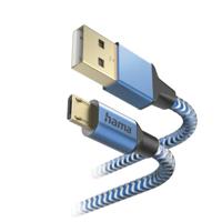 Hama Reflective Micro-USB-kabel (USB-A 2.0 mannelijk naar micro-USB-oplaadkabel en gegevensoverdracht, aluminium stekker, anti-twist reflecterende kabel, gevlochten nylon ommanteling, 1,5 m) blauw - thumbnail