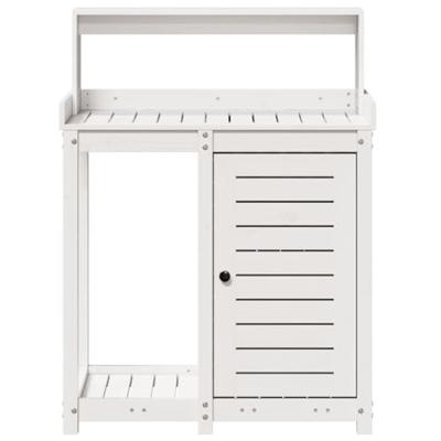 Oppottafel met schappen 82,5x50x109,5 cm massief grenenhout wit - thumbnail