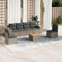 7-delige Loungeset met kussens poly rattan grijs - thumbnail