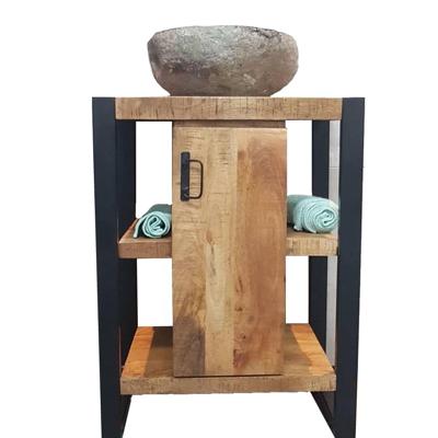 Onderkast BWS Mineola Mango Wood 60x40x81cm Met Mat Zwart Metaal Onderkast BWS Mineola Mango Wood 60x40x81cm Met Mat Zwart Metaal
