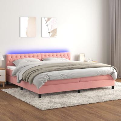 Boxspring met matras en LED fluweel roze 200x200 cm