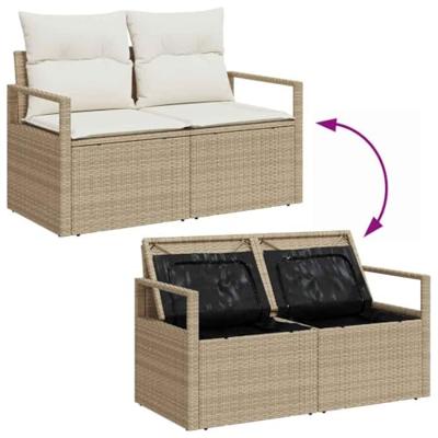 Tuinbankenset met opslag 7 pcs Beige en Crème poly rattan