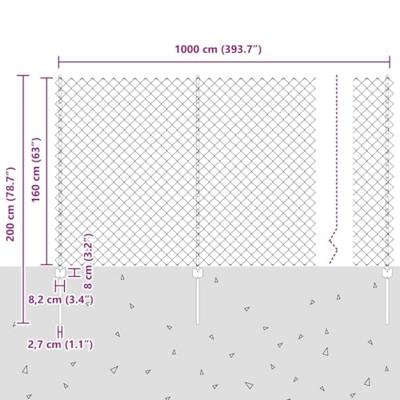 VidaXL Hek met paal zilver 1,6 x 10 m staal